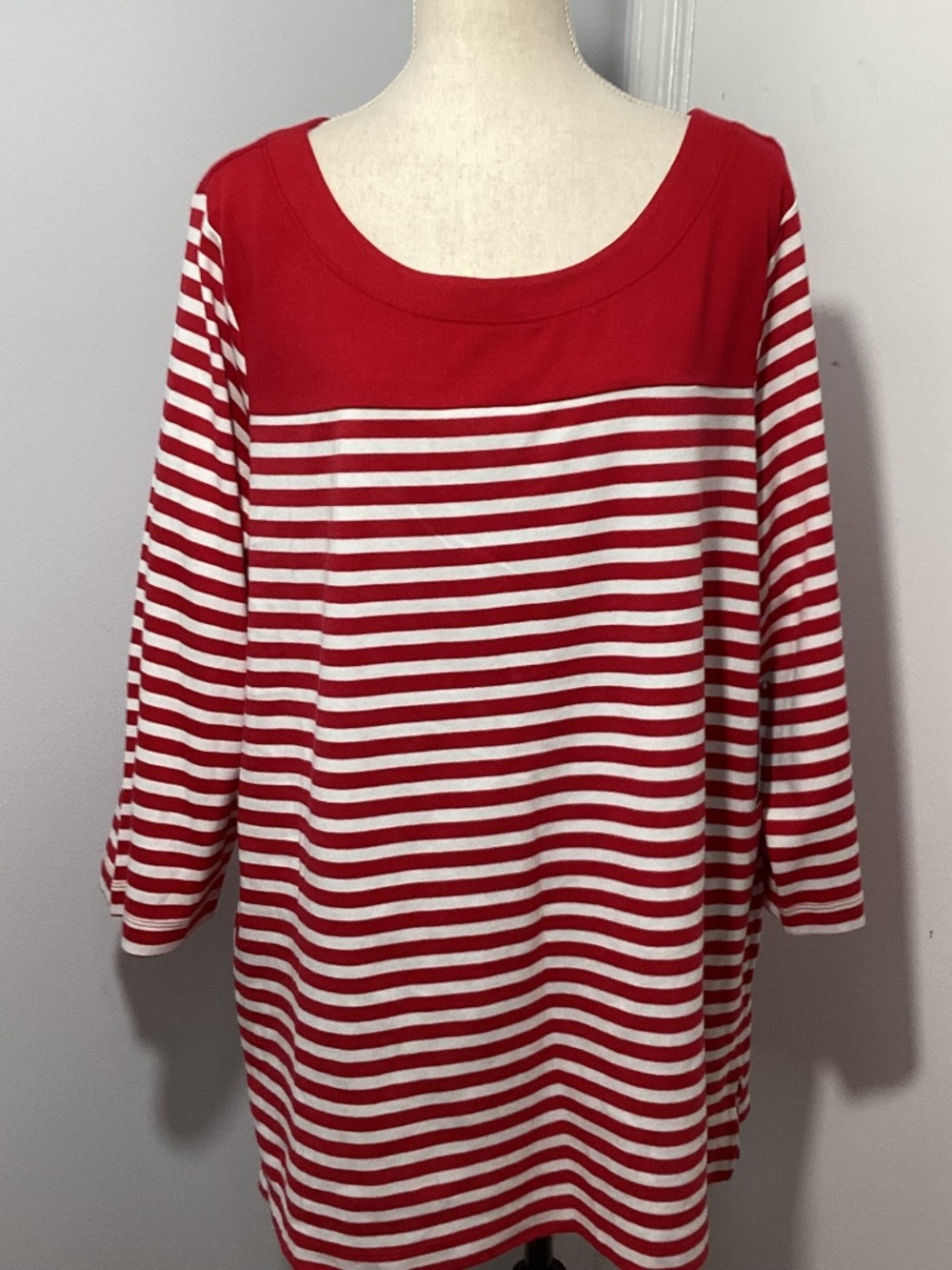 NWT KIM ROGERS WOMAN 3X RED/ WHITE STRIPED COLOR-BLOCK TUNIC 3/4 SLEEVE